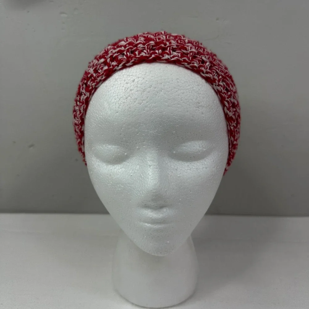 Created By Cyd Red White Marled Crochet Cotton Handmade Headband Ear Warmer NEW
